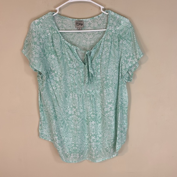 Como Vintage Green and White Peasant Top with Tucks and Neck Tie Size XL - Picture 1 of 10